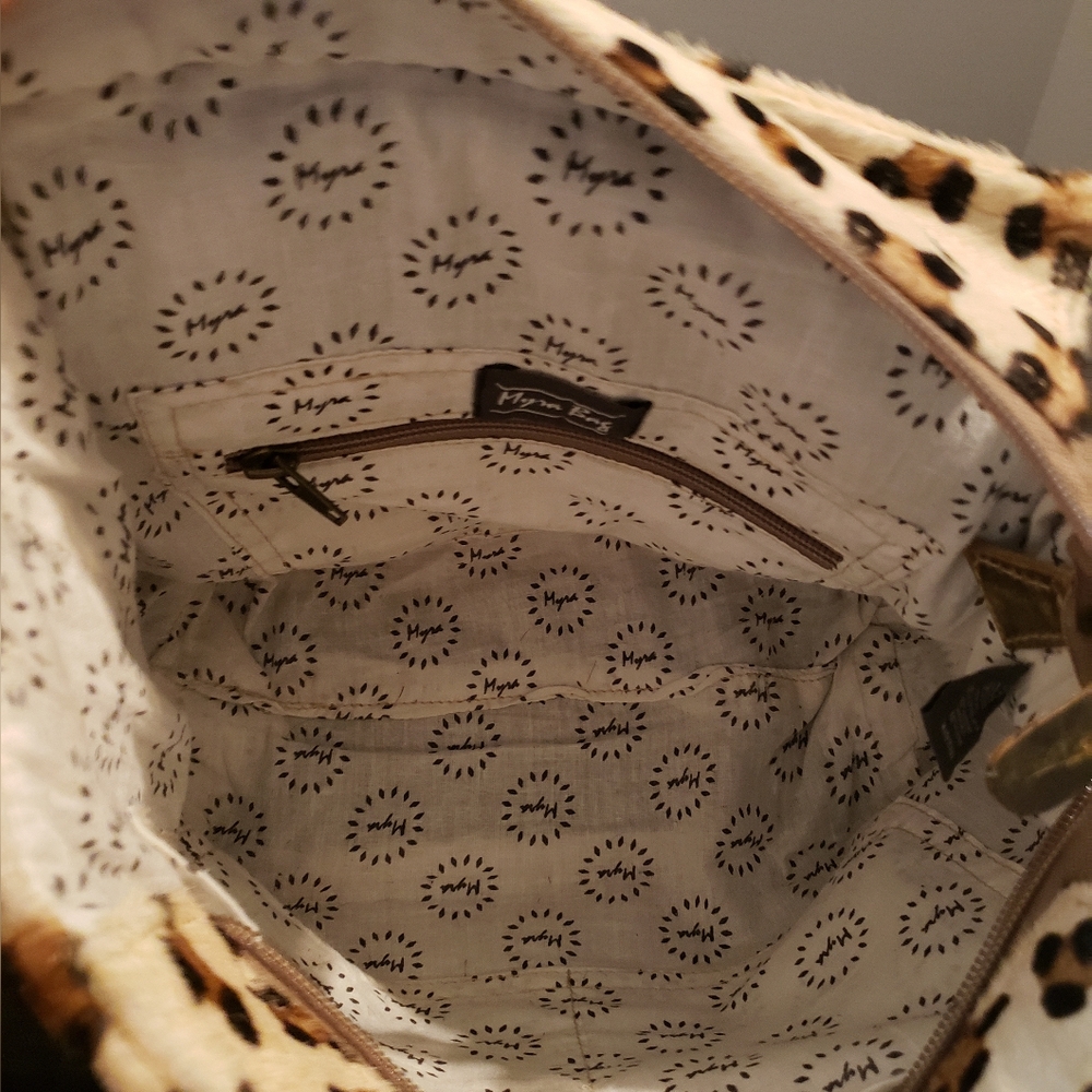 Myra Bag Cowhide Leopard Print Genuine Leather Accents Bag Brown Black - Picture 10 of 16